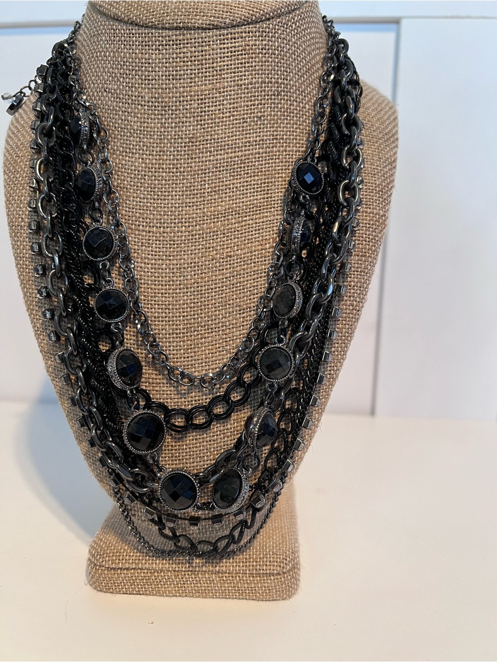 Simply Vera Wang Multi Strand Black Gunmetal Chain Necklace